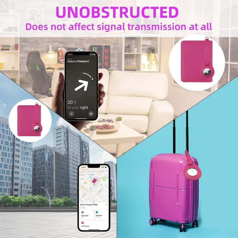 WALNEW AirTag Passport Holder, PU Leather Airtag Wallet RFID Blocking Passport Cover Travel Essentials Case for Women Men (Hot Pink) - Image 5